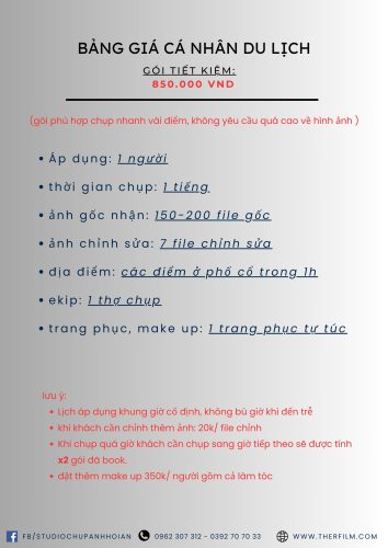 Bảng giá chụp ảnh cá nhân
