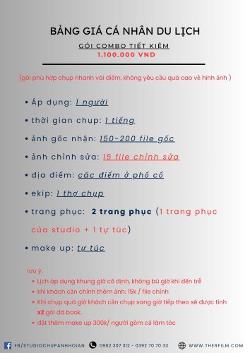 Bảng giá chụp ảnh cá nhân