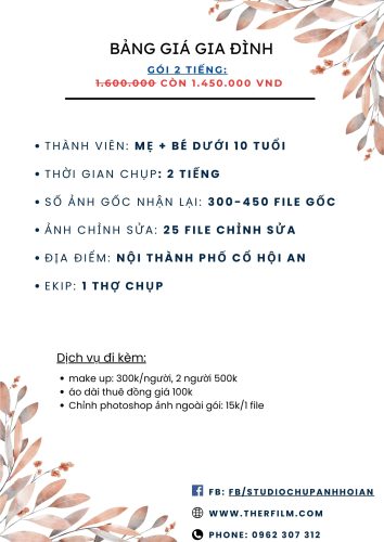 Bảng giá chụp ảnh mẹ + bé